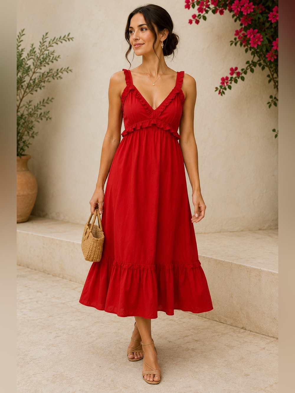 ❤️ Never A Wallflower Ruffle Cotton Midi Dress Size Small ❤️
